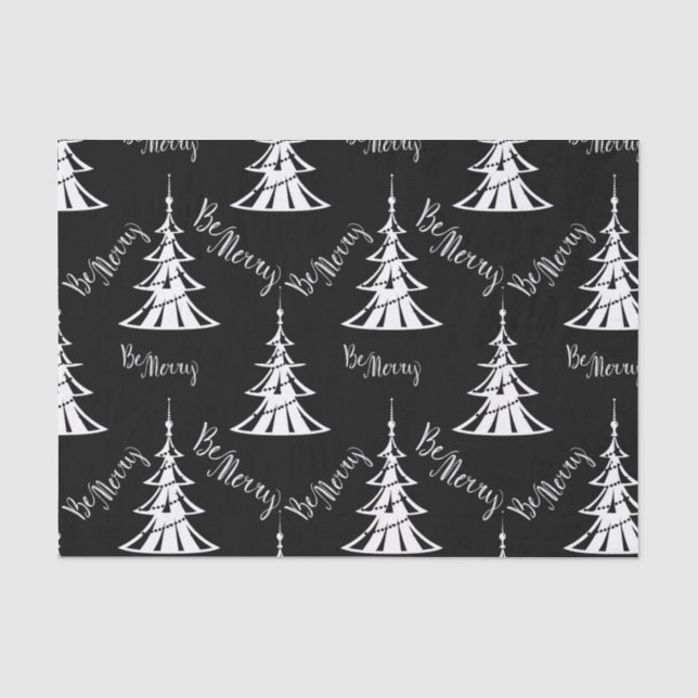 Papier Mousseline Noël blanc moderne Arbres Noir Noël (Recto)