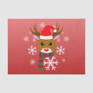 Papier Mousseline Noël blanc Rudolph le renne à nez rouge