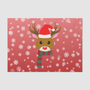 Papier Mousseline Noël blanc Rudolph le renne à nez rouge