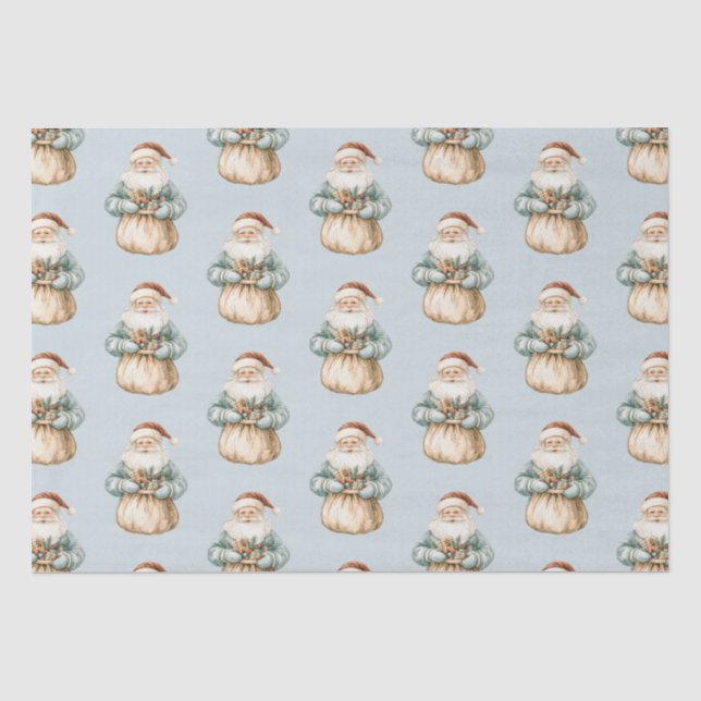 Papier Mousseline Noël Bleu Vert Père Noël (Recto)