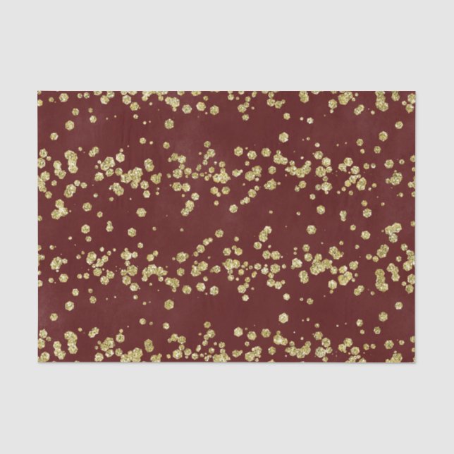 Papier Mousseline Noël Bourgogne et Faux Gold Parties scintillant (Recto)