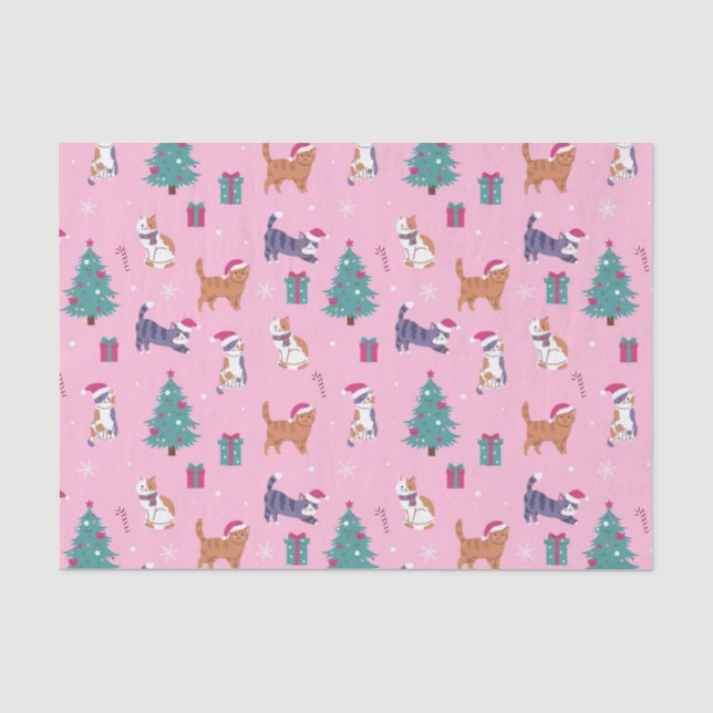Papier Mousseline Noël Chats et arbres Motif de vacances (Recto)