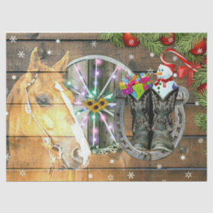 Papier Mousseline Noël Cheval Wagon Roue Cowboy Bottes Garland