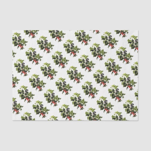 Papier Mousseline Noël de conception de houx et de lierre (Recto)