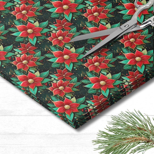 Papier Mousseline Noël de Poinsettia (Unique Poinsettia Flower Pattern Christmas Tissue Paper)