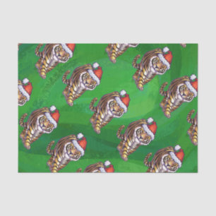 Papier Mousseline Noël de tigre sur le vert