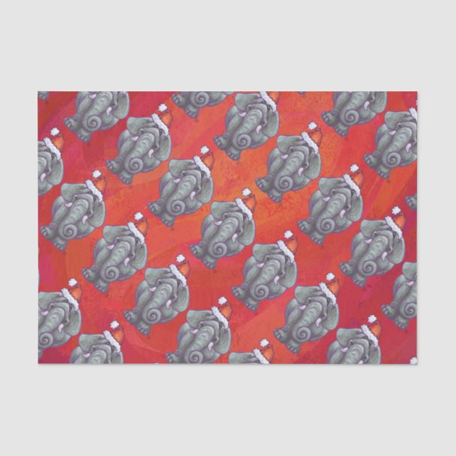 Papier Mousseline Noël des éléphants en rouge (Recto)