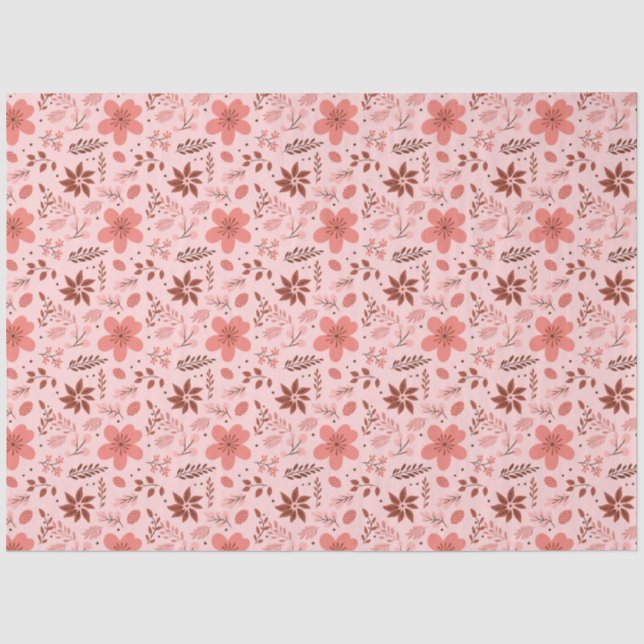 Papier Mousseline Noël des Feuilles floraux roses et Brown (Recto)
