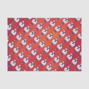Papier Mousseline Noël des moutons sur rouge