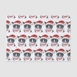 Papier Mousseline Noël drôle Chat noir et blanc Aquarelle