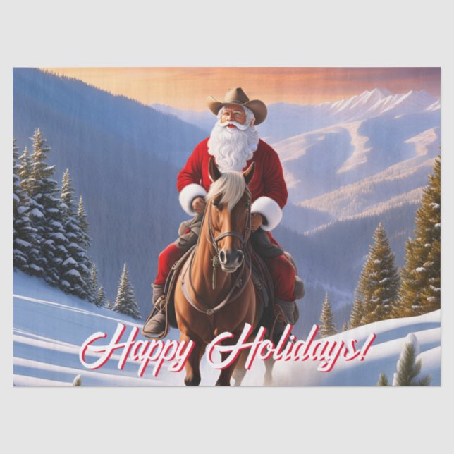 Papier Mousseline Noël du Père Noël équitation (Recto)
