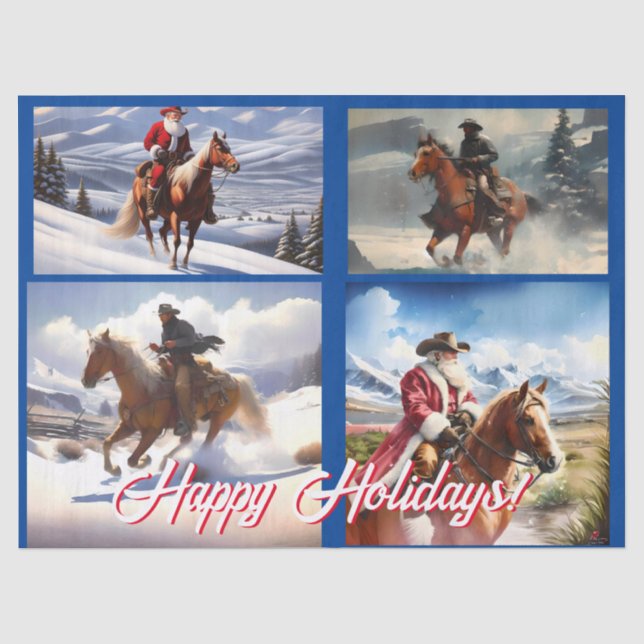 Papier Mousseline Noël du Père Noël et des cowboys (Recto)
