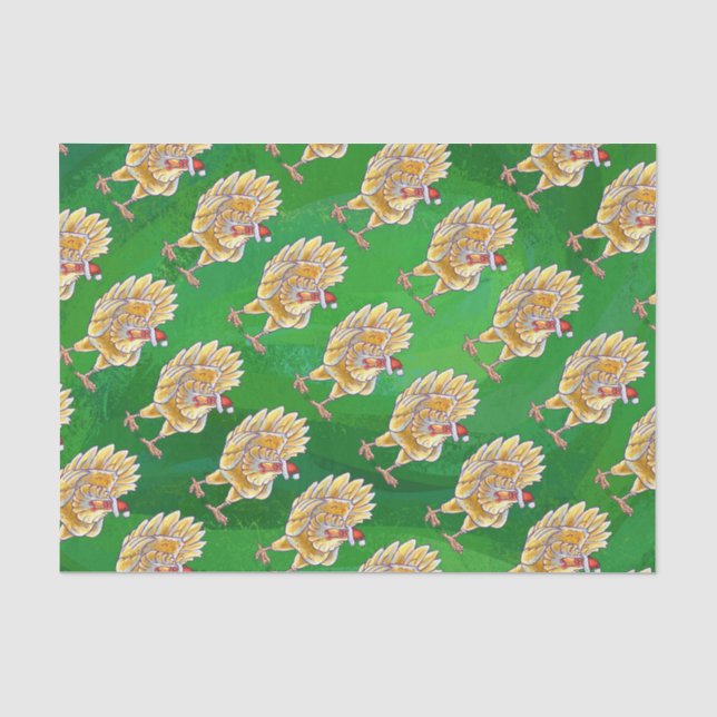 Papier Mousseline Noël Du Poulet Sur Vert (Recto)