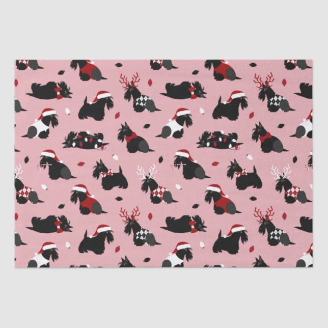Papier Mousseline Noël écossais Terrier rose (Recto)