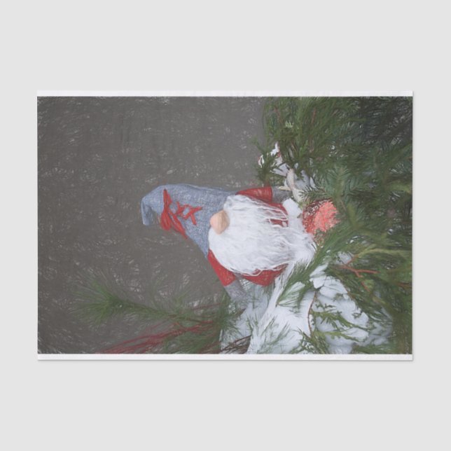 Papier Mousseline Noël Fêtes Rouge Gris Rustique Gnome (Recto)