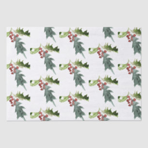 Papier Mousseline Noël Floral Holly Red Berries