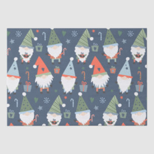 Papier Mousseline Noël Gnomes Père Noël Bleu Vert Whimsical