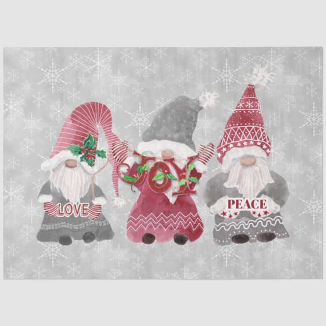 Papier Mousseline Noël Gnomes Snowflakes gris rouge Découpage Art (Recto)