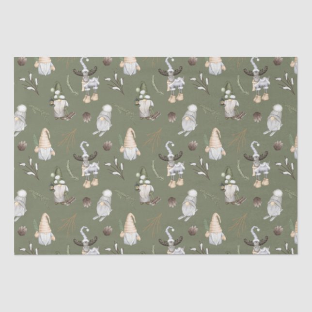 Papier Mousseline Noël Gnomes Woodland (Recto)