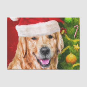 Papier Mousseline Noël Golden Retriever Chien Père Noël