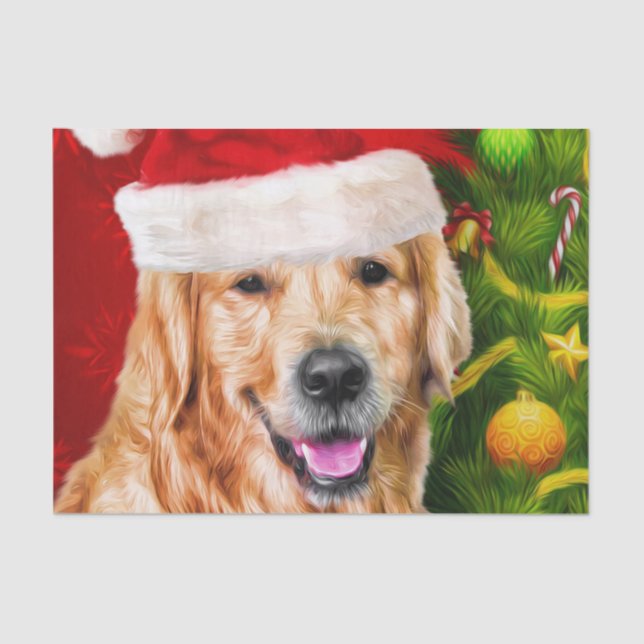 Papier Mousseline Noël Golden Retriever Chien Père Noël (Recto)