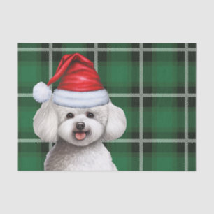 Papier Mousseline Noël Green Plaid et Bichon Frise Dog