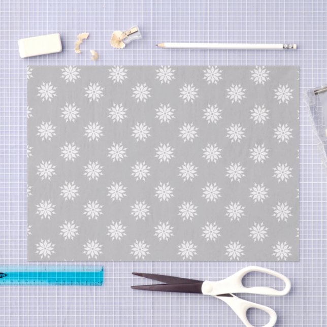 Papier Mousseline Noël gris et blanc avec des flocons (Artisanat)