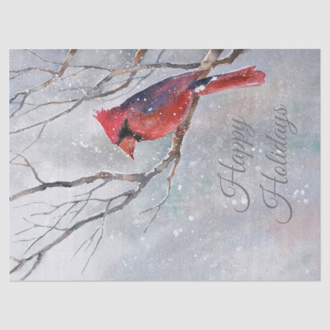 Papier Mousseline Noël hiver Cardinal Oiseau Aquarelle (Recto)