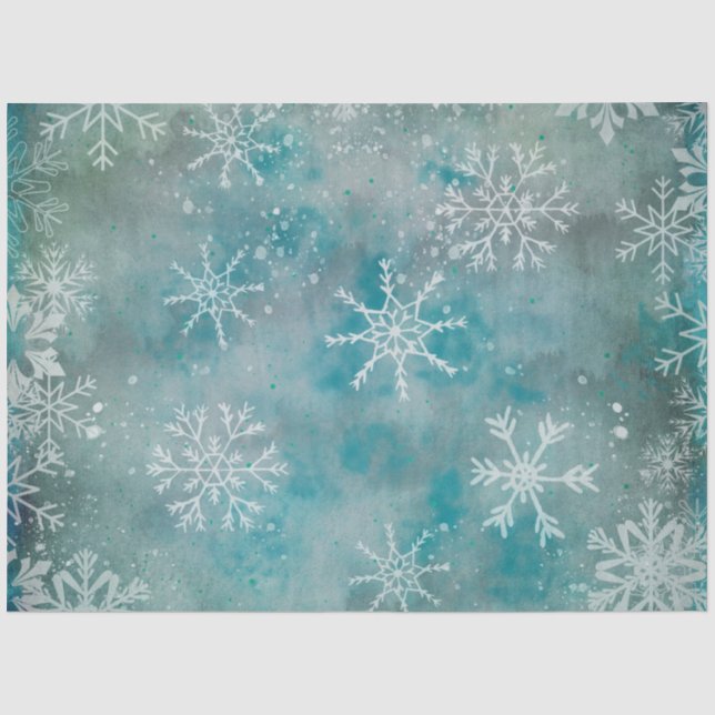 Papier Mousseline Noël Hiver Flambeaux blancs Sur Bleu (Recto)