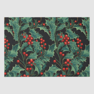 Papier Mousseline Noël Holly Branches et Berries