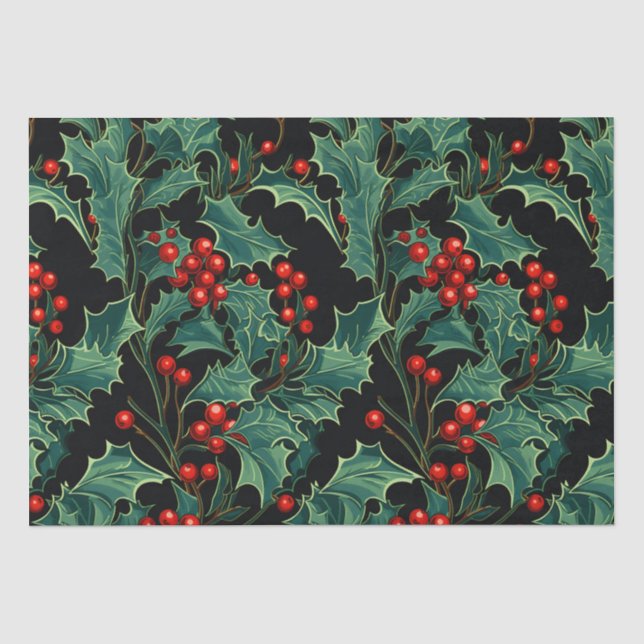 Papier Mousseline Noël Holly Branches et Berries (Recto)