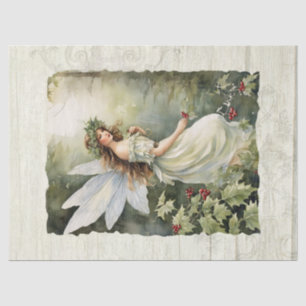 Papier Mousseline Noël Holly Fairy Pine Forest Rustic Grange Bois