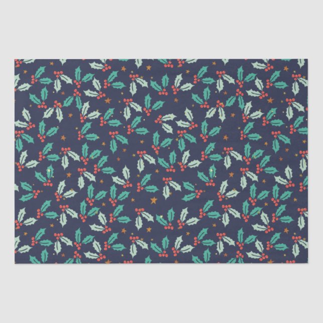 Papier Mousseline Noël Holly Motif sans couture (Recto)