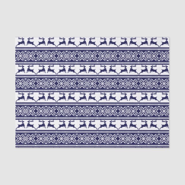 Papier Mousseline Noël, le bleu et le blanc scandinave (Recto)