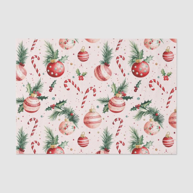 Papier Mousseline Noël mignon rouge rose (Recto)