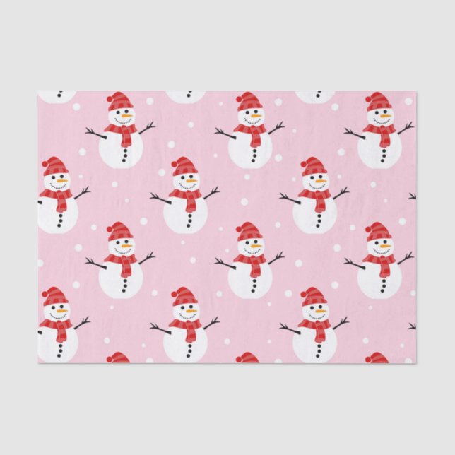 Papier Mousseline Noël mignon Snowman hiver Rouge et rose (Recto)