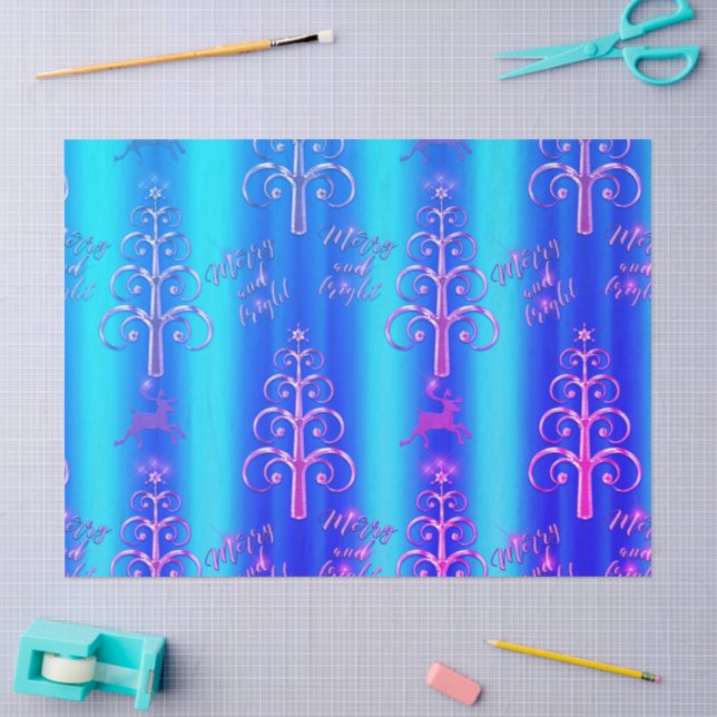 Papier Mousseline Noël moderne bleu et aqua (Artisanat)