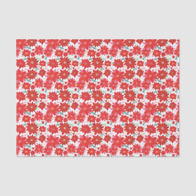 Papier Mousseline Noël Motif rose et rouge (Recto)