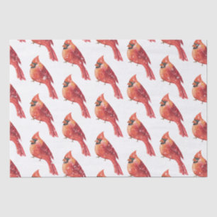 Papier Mousseline Noël neigeux Oiseau cardinal rouge