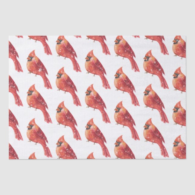 Papier Mousseline Noël neigeux Oiseau cardinal rouge (Recto)
