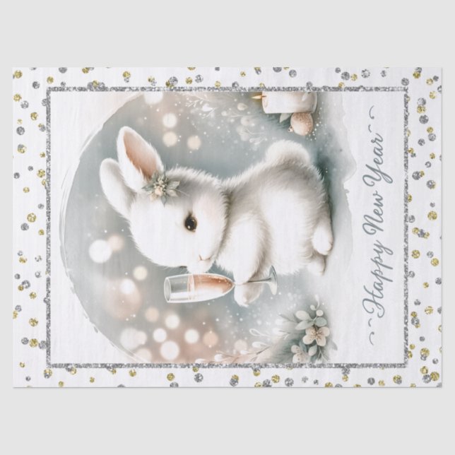 Papier Mousseline Noël Nouvel An Lapin d'hiver (Recto)