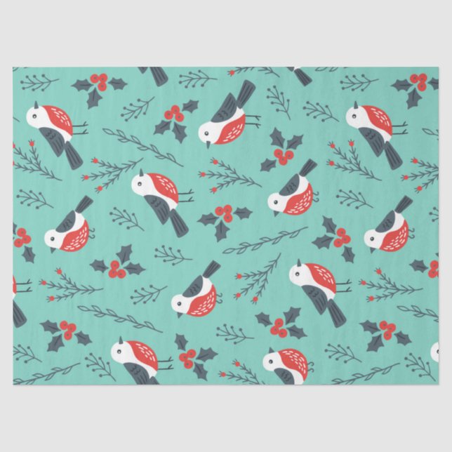 Papier Mousseline Noël Oiseaux et Motif du feuillage d'hiver (Recto)