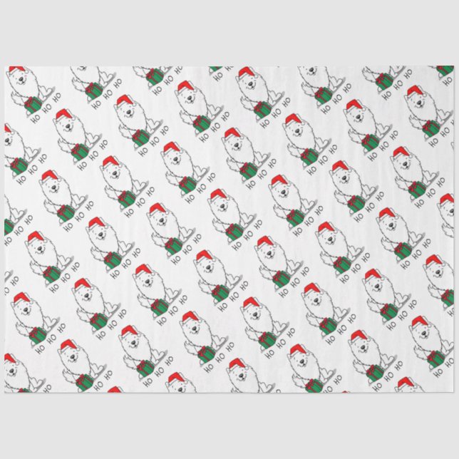 Papier Mousseline Noël Père Noël American Eskimo Chien HO HO HO Mign (Recto)