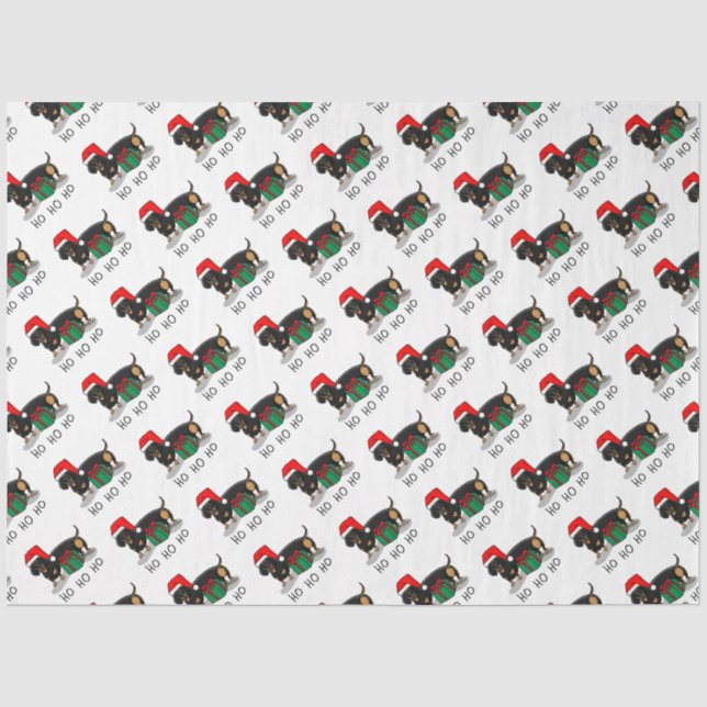 Papier Mousseline Noël Père Noël Dachshund (S noir & tan) Drôle (Recto)