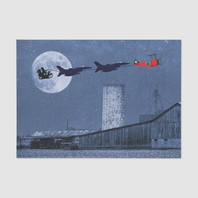 Papier Mousseline Noël père Noël, Sleigh, F-16 Jets et Red Biplane (Recto)