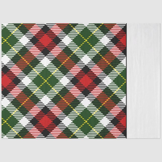 Papier Mousseline Noël Plaid Festif Deux Tons Rouge Vert Blanc (Recto)