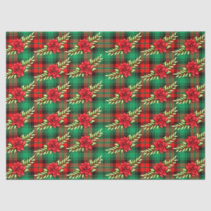 Papier Mousseline Noël Plaid Poinsettias Et Feuilles