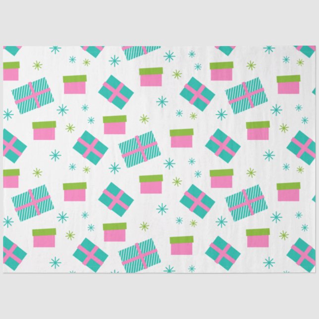 Papier Mousseline Noël présente des flocons de neige rose Noël (Recto)