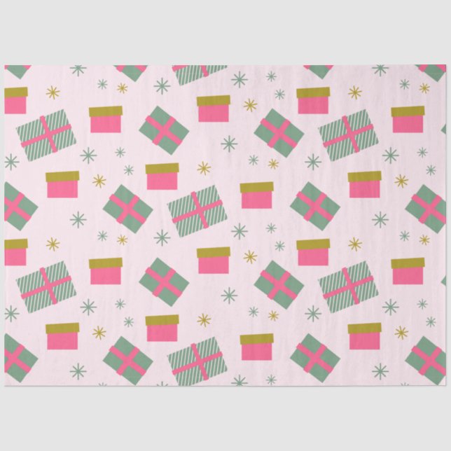 Papier Mousseline Noël présente des flocons de neige rose Noël (Recto)