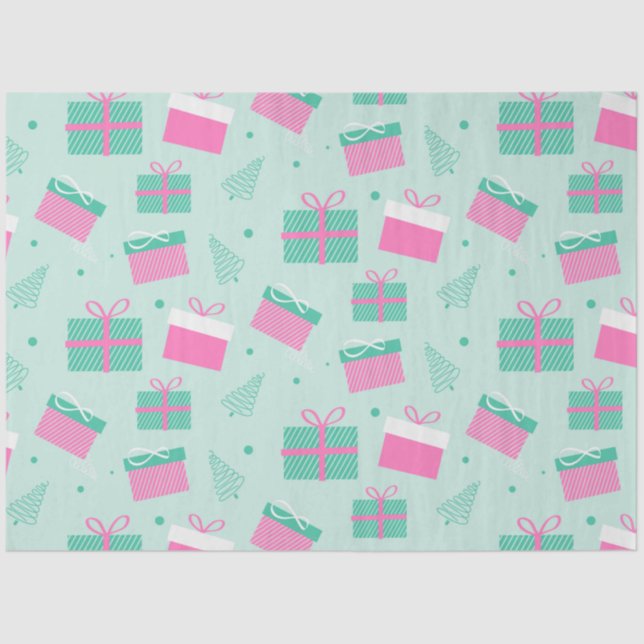 Papier Mousseline Noël présente des flocons de neige Vert Noël (Recto)